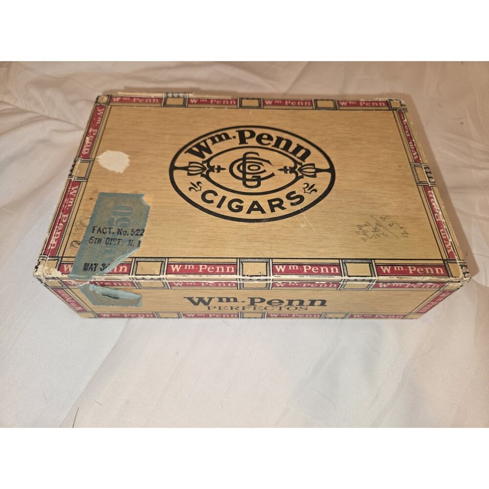 Wm. Penn Perfectos Collectible Cigar Box General Cigar Co. Factory 522 NJ 5 Cent